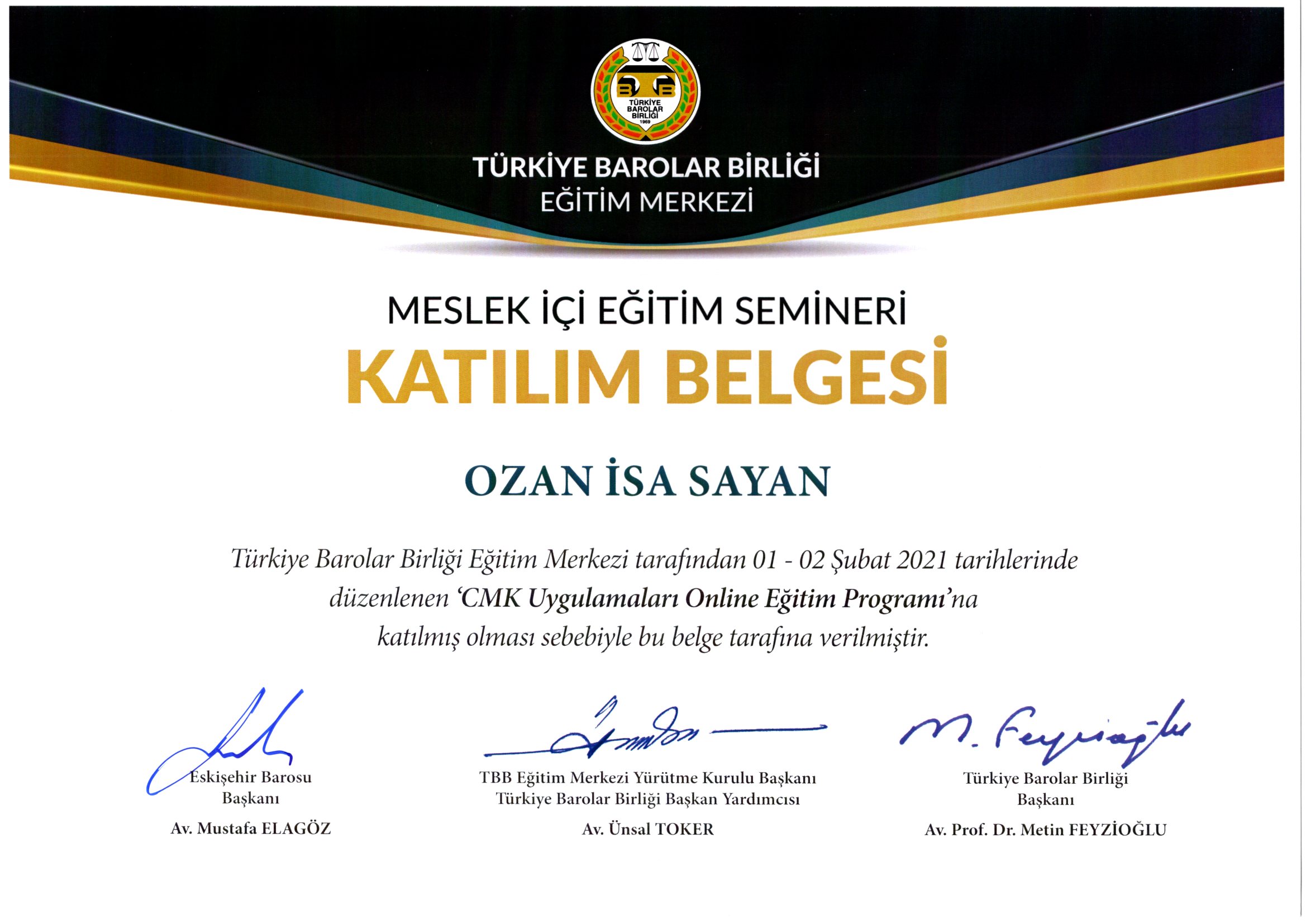 CMK Uygulamaları Eğitim Sertifikası