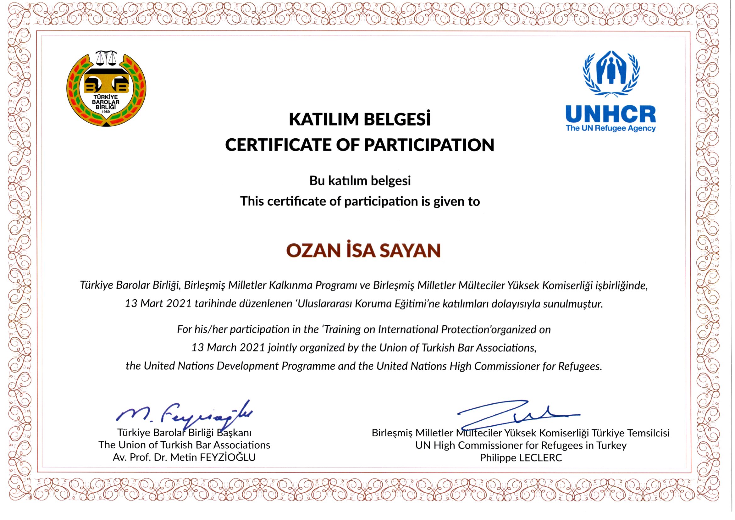 Uluslararası Koruma Eğitim Sertifikası